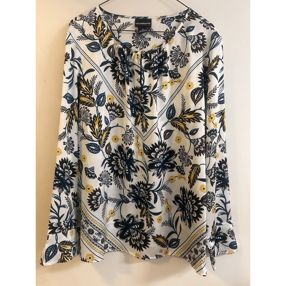 Liz Claiborne Women's Floral Print Long Sleeve Buttoned Sleeves Size XL
